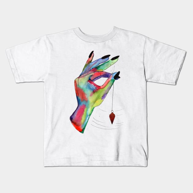 colorful hand holding pendulum Kids T-Shirt by jennross76